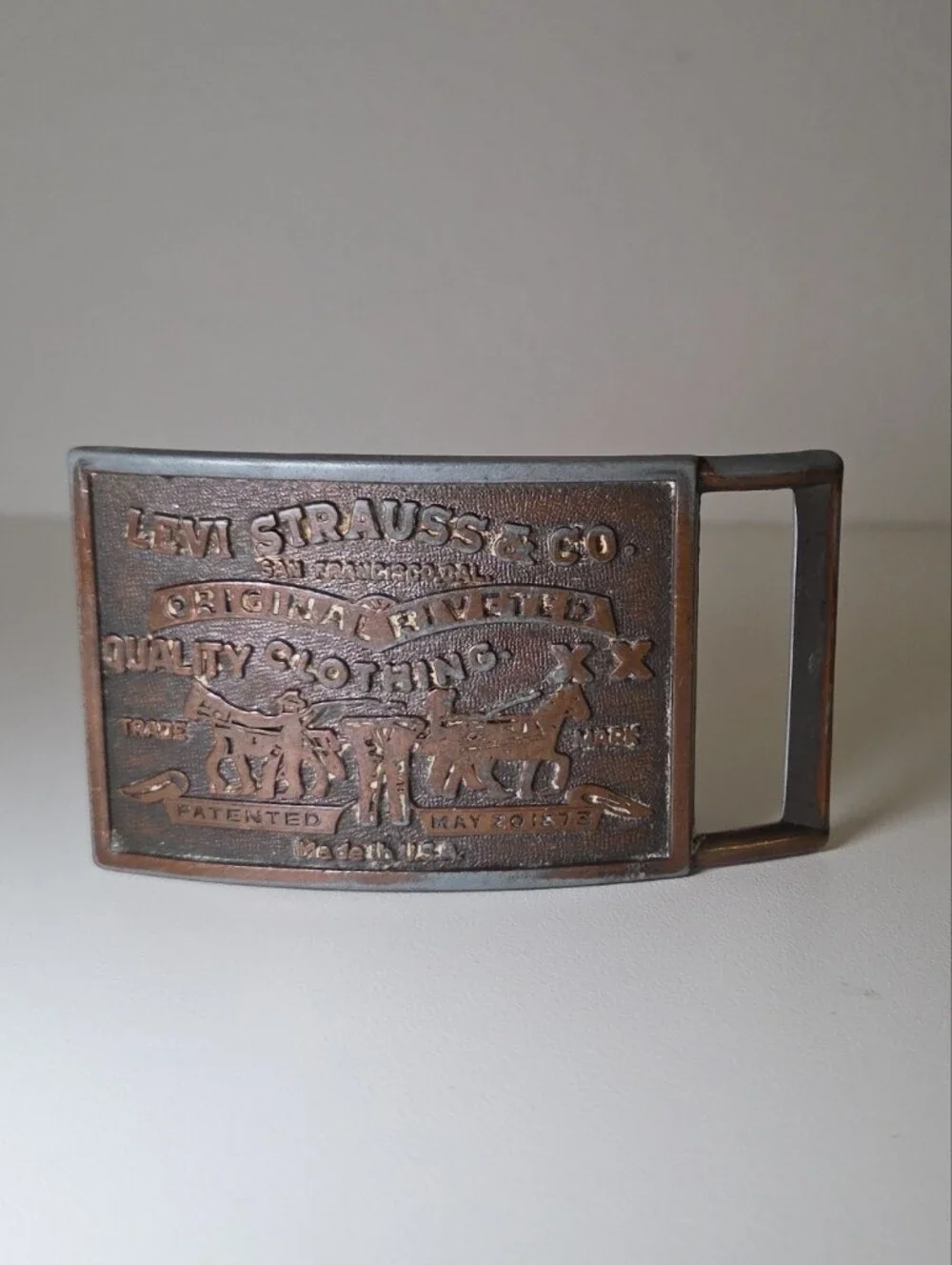 Vintage Levi's Copper-Tone Belt Buckle with Embossed Logo